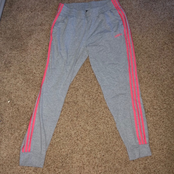 grey and pink adidas joggers